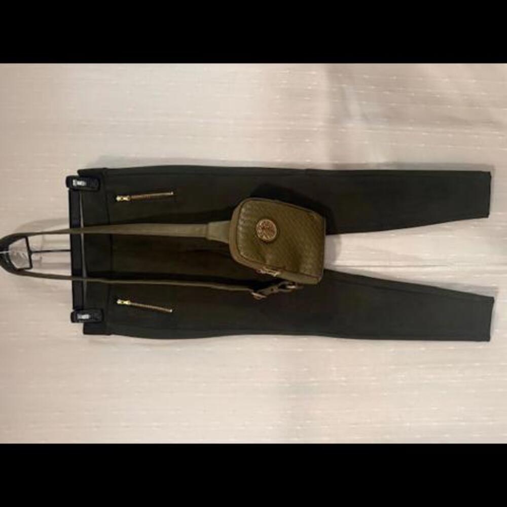 LOFT WOMEN'S SIZE XS PETITE OLIVE GREEN VELVET SKINNY PANT AND CROSSBODY BAG